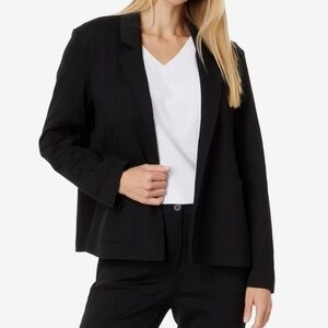 Eileen Fisher Organic Cotton Blazer Open Front Ponte Knit Black Pockets Collar